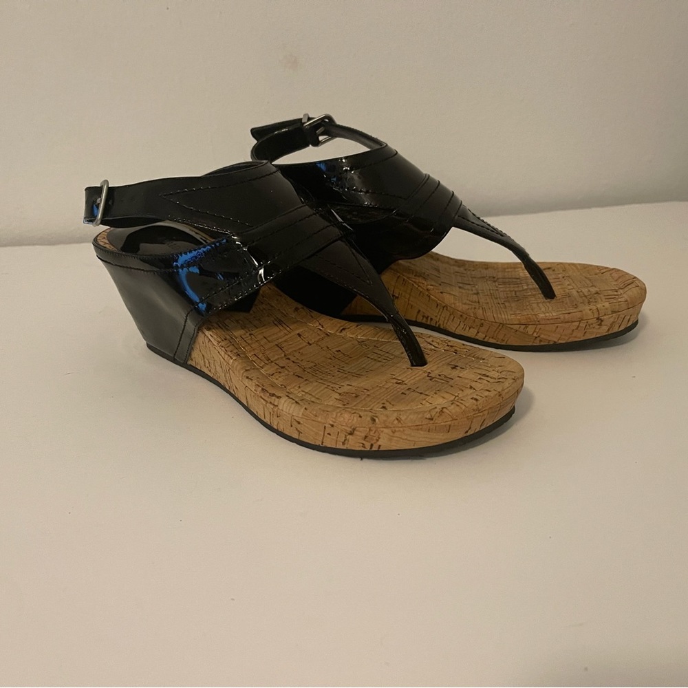 Donald Pliner patent leather wedge sandals